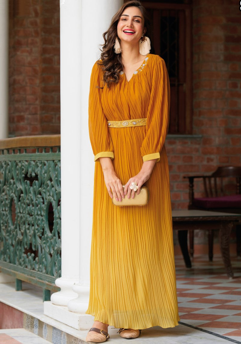 Shaded Georgette Yellow Dress