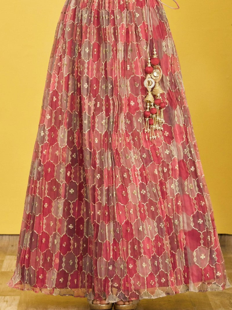 Rich Brown Mirror Zari Organza Lehenga with Slub Silk Blouse