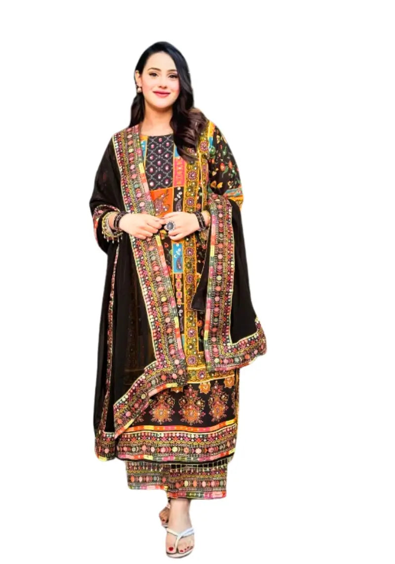 Beautiful Designer Block Print Pakistani Suit With Dupatta