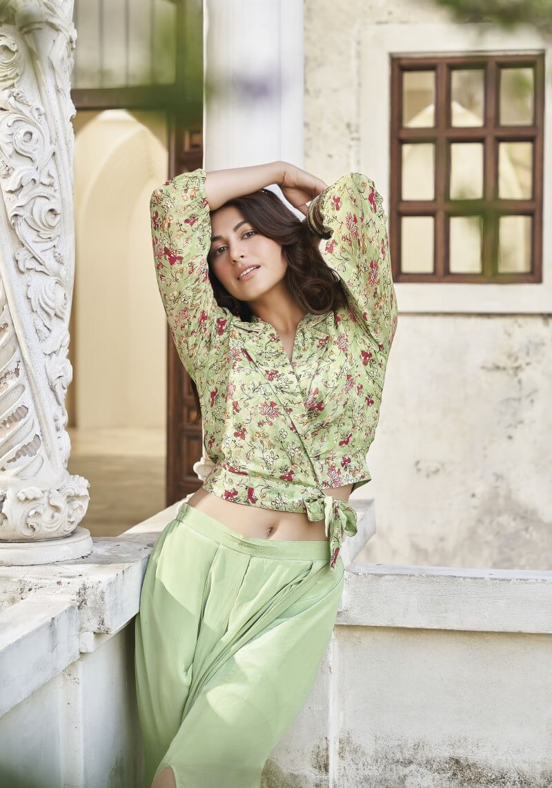 Classic Tea Green Drape Style Indo-Western Top And Bottom Co-ord