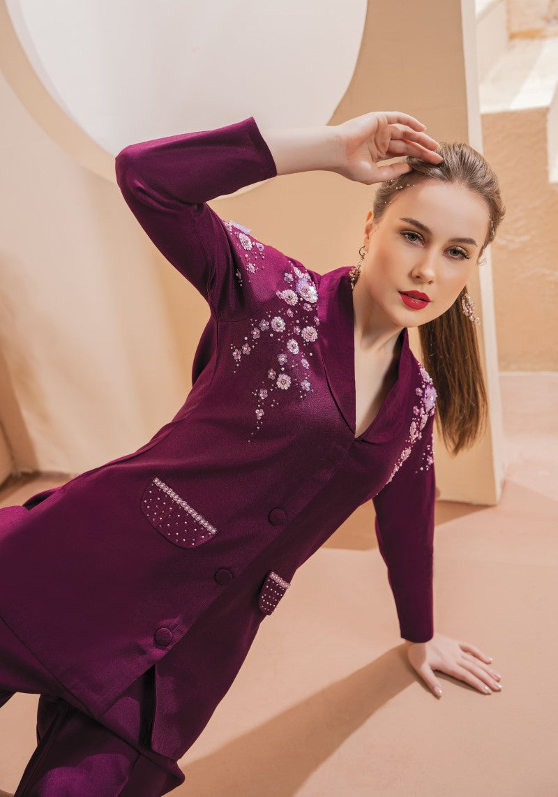 Showy Wine Indo-Western Dress