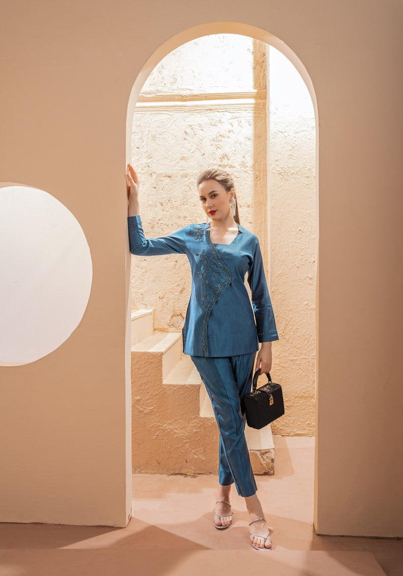 Showy Blue Indo-Western Dress