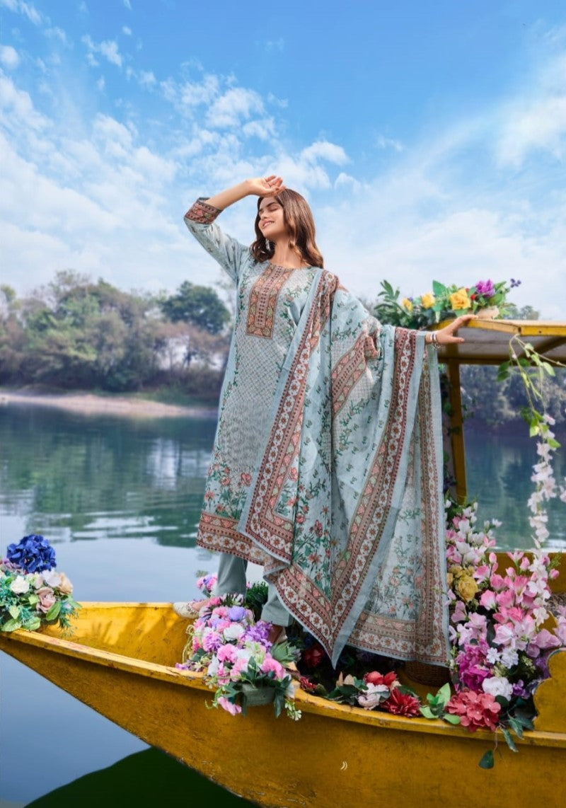 Sage Heritage Handworked Linen Cotton Kurta Pant & Dupatta Set