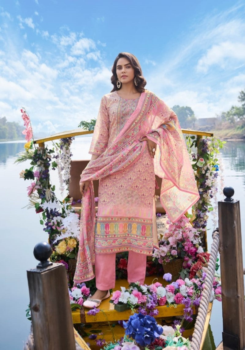 Blush Katha Linen Cotton Kurta Pant & Printed Dupatta Set