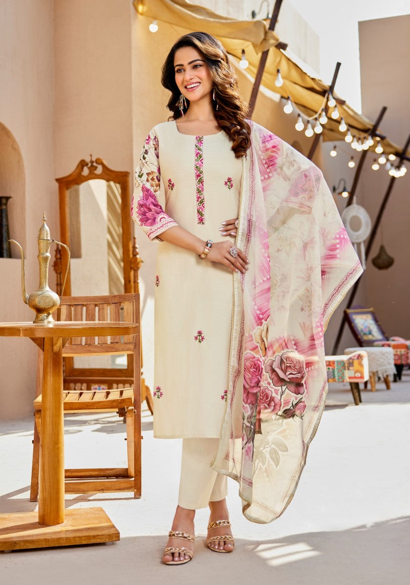 Ivory Rose Luxe Modal Silk Kurta Pant & Organza Dupatta Set