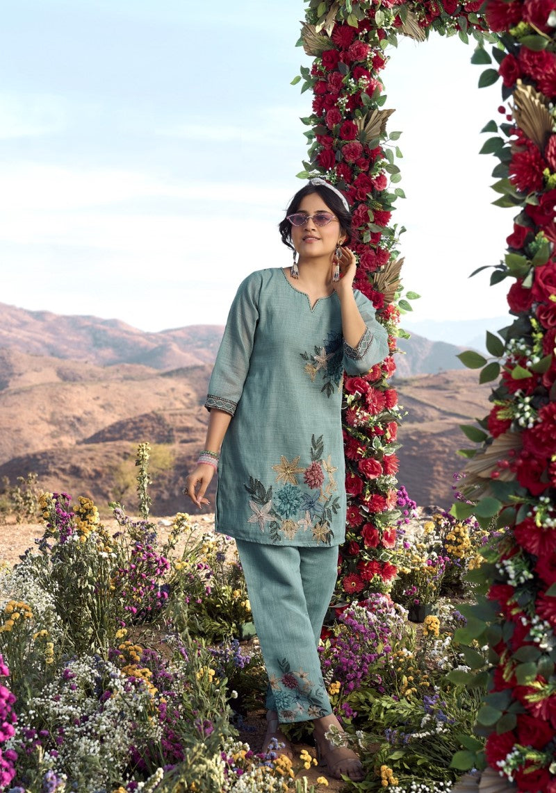 Meadow Grace Teal Embroidered Co-ord Set