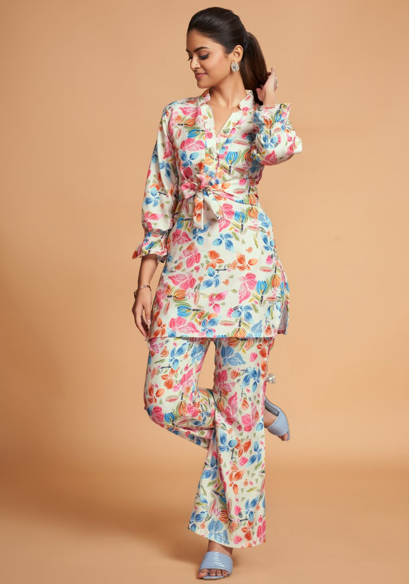 Snazzyhunt Designer Floral Printed Rayon Top And Bottom Co-Ord Set