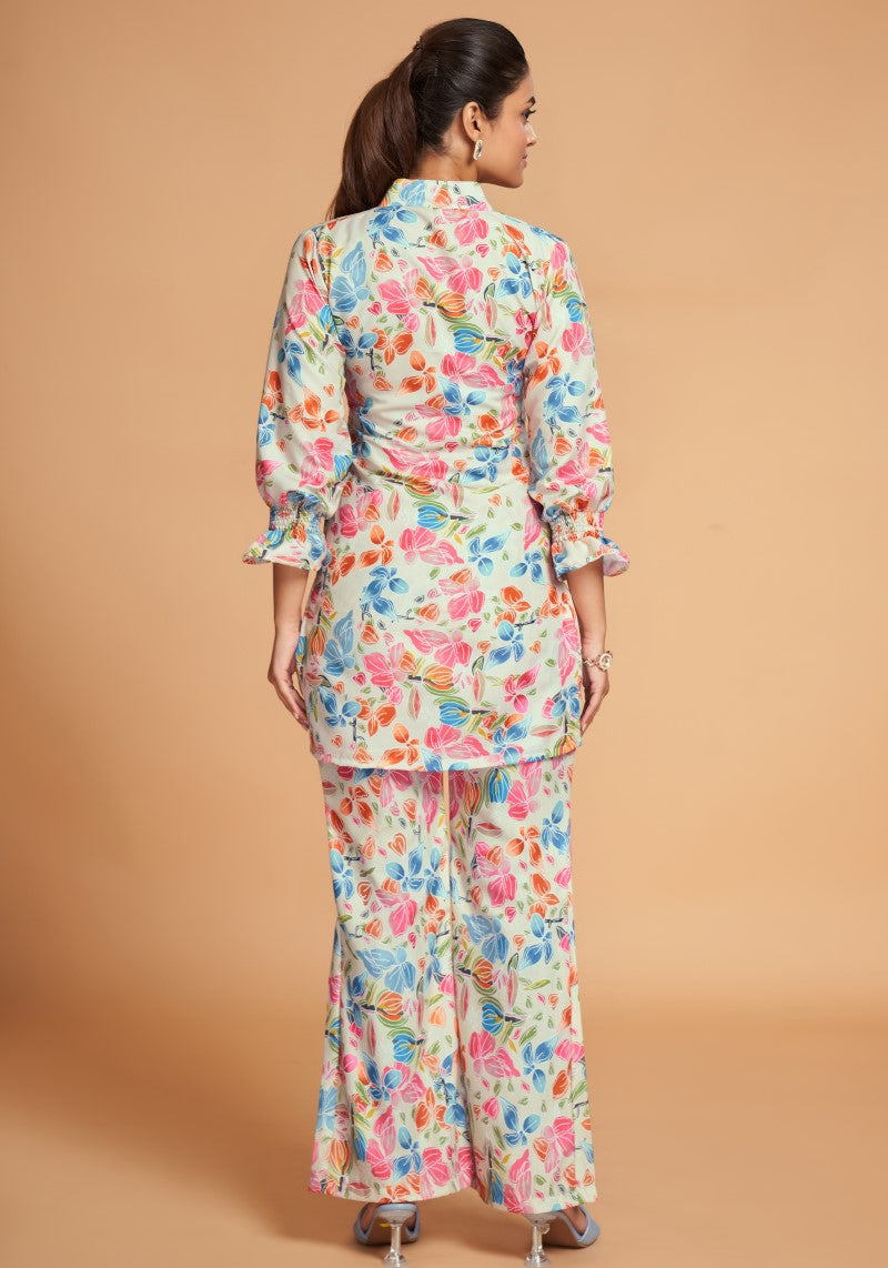 Snazzyhunt Designer Floral Printed Rayon Top And Bottom Co-Ord Set