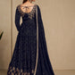 Party Wear Navy Blue Sequins Embroidered Anarkali Dress With Dupatta