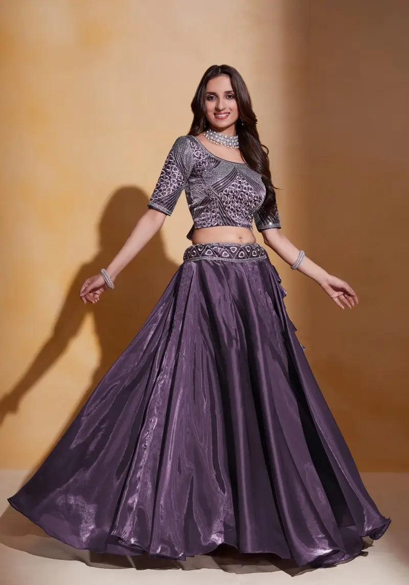 Purple Majestic Organza Silk Embroidered Lehenga Choli