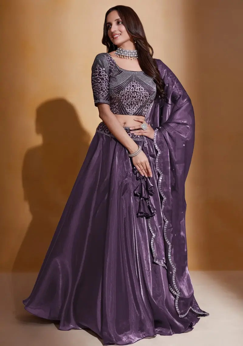 Purple Majestic Organza Silk Embroidered Lehenga Choli