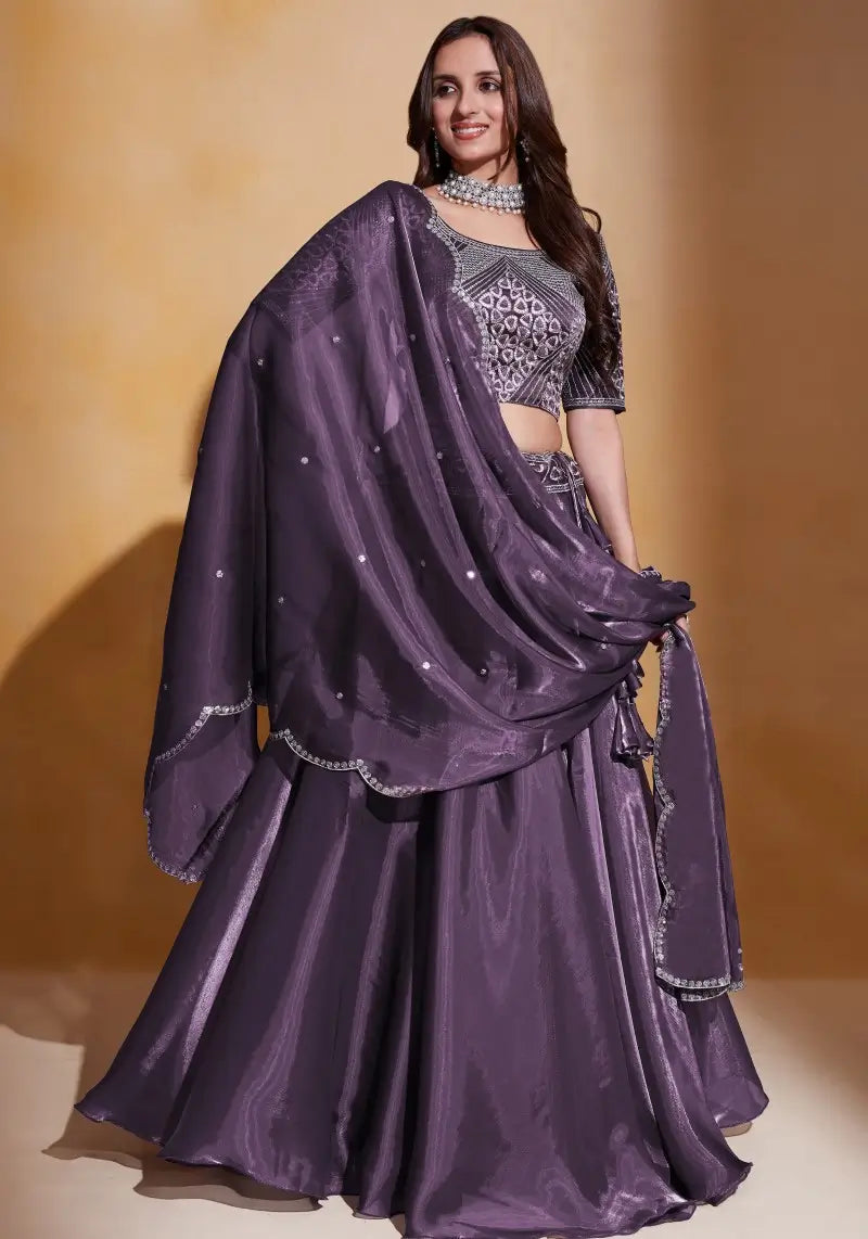Purple Majestic Organza Silk Embroidered Lehenga Choli