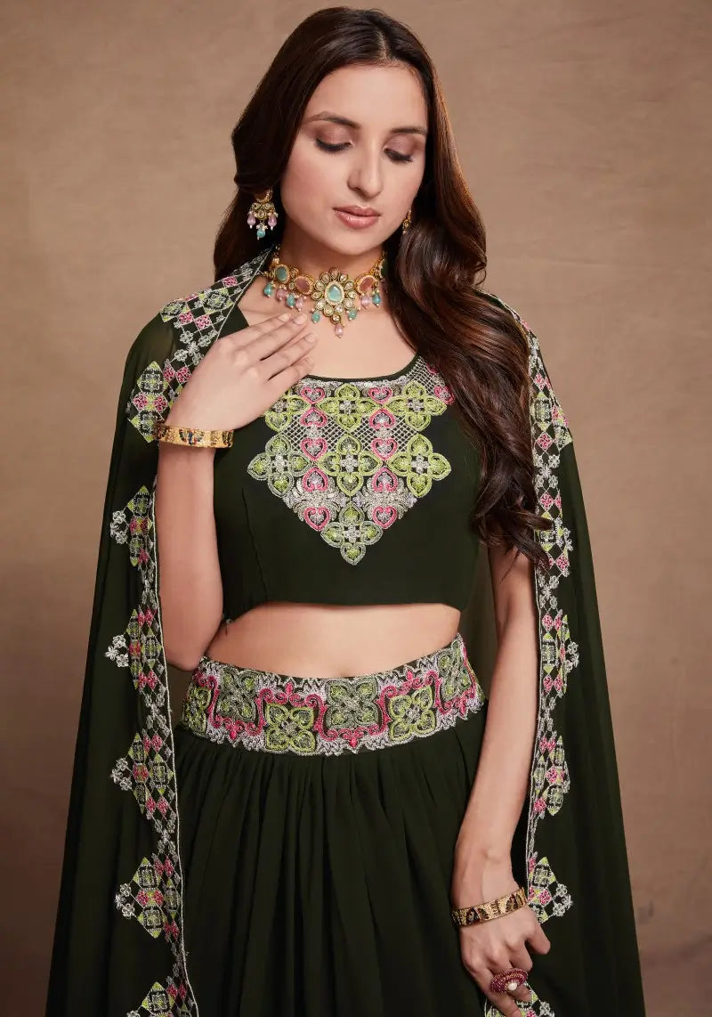 Dark Green Sequins Embroidered Lehenga Choli