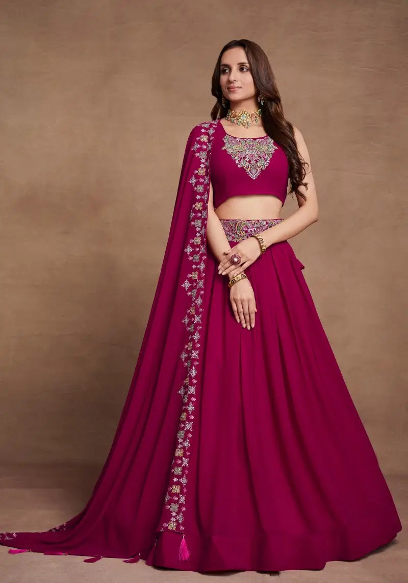 Cherry Pink Sequins Embroidered Lehenga Choli