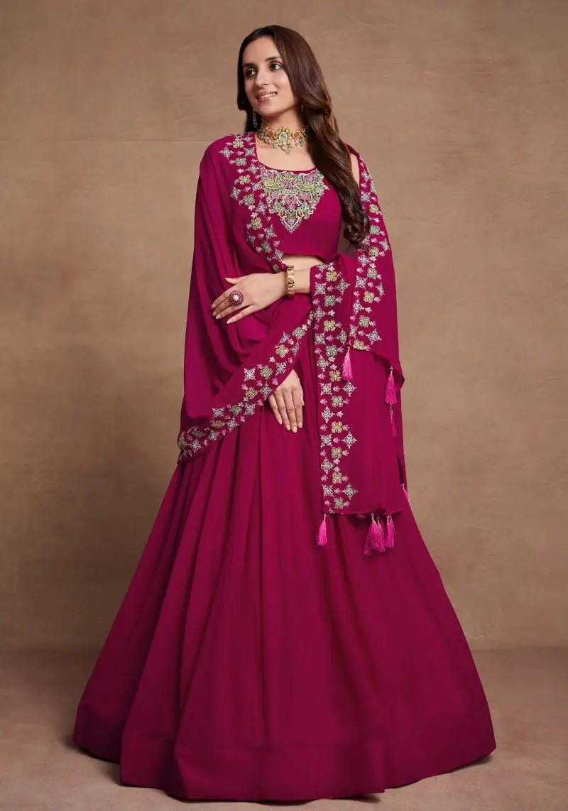 Cherry Pink Sequins Embroidered Lehenga Choli