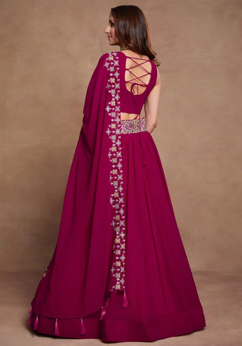 Cherry Pink Sequins Embroidered Lehenga Choli