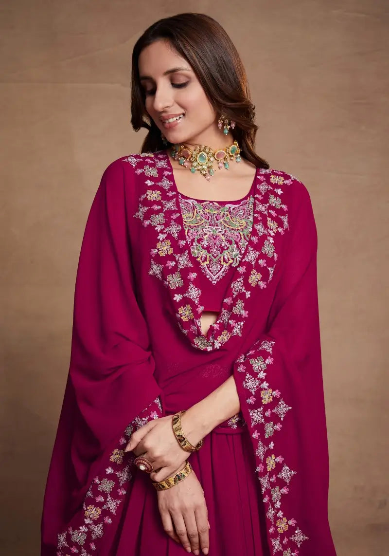 Cherry Pink Sequins Embroidered Lehenga Choli