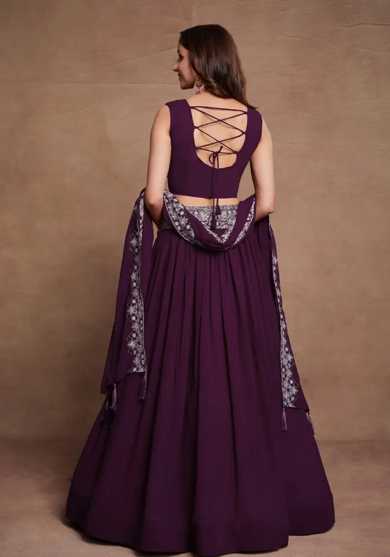 Purple Sequins Embroidered Lehenga Choli