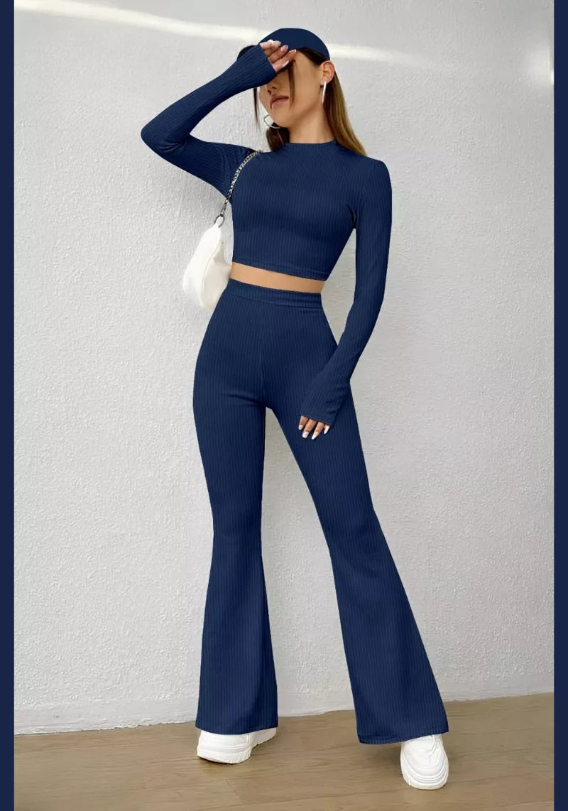 Urban Ribbed Crop Top & Flared Co-Ord Set