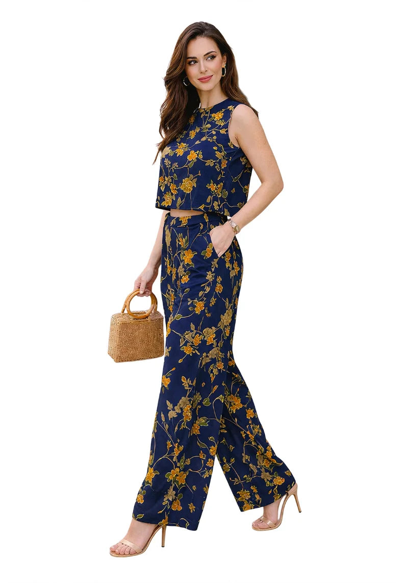 Navy Bloom Foil Printed Cotton Co-ord Set