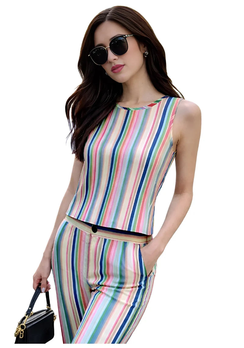 Pastel Stripe Rayon Poly Co-ord Set