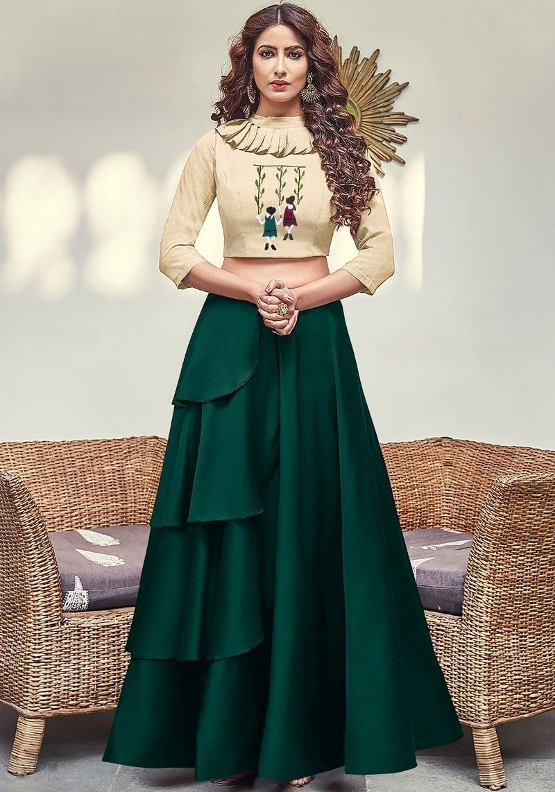 Designer Indo-western Skirt Dress with Unstitched Silk Top