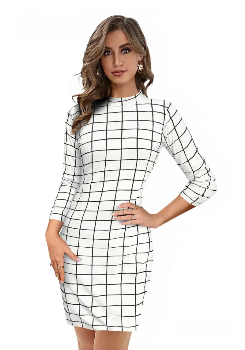Trendz Checkered White Bodycon Dress