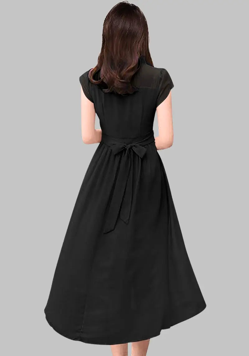 Women's Solid A Line Pleated Elegant Midi Dress