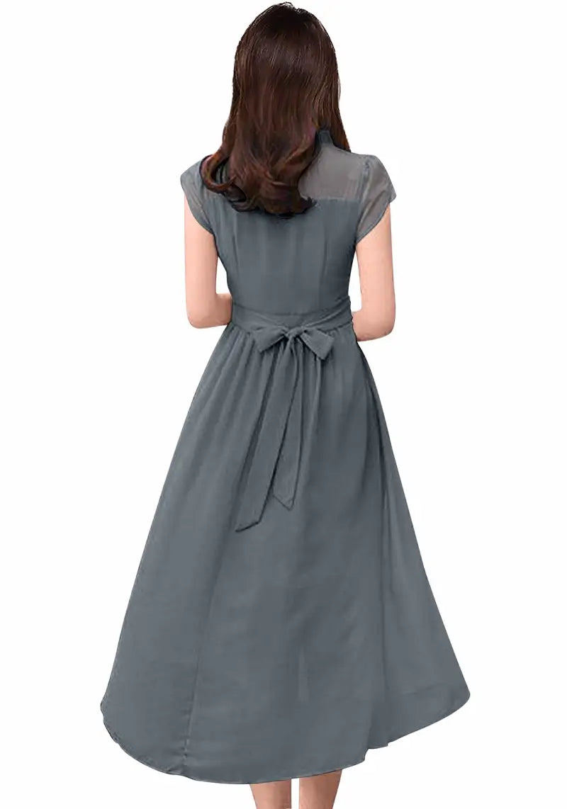 Women's Solid A Line Pleated Elegant Midi Dress