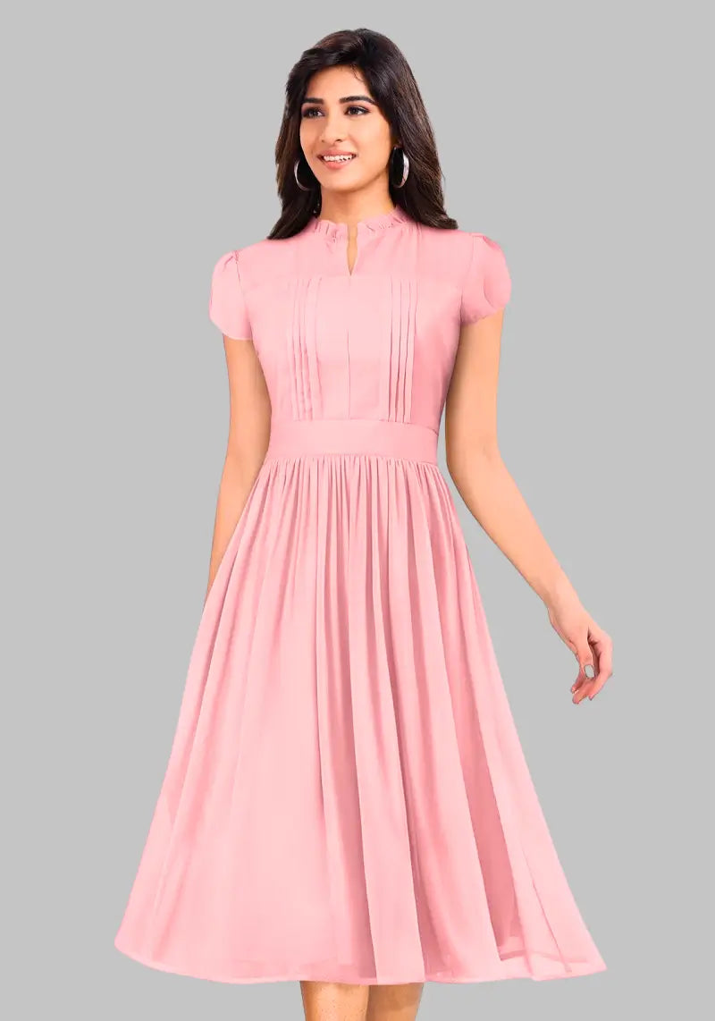 Women's Solid A Line Pleated Elegant Midi Dress