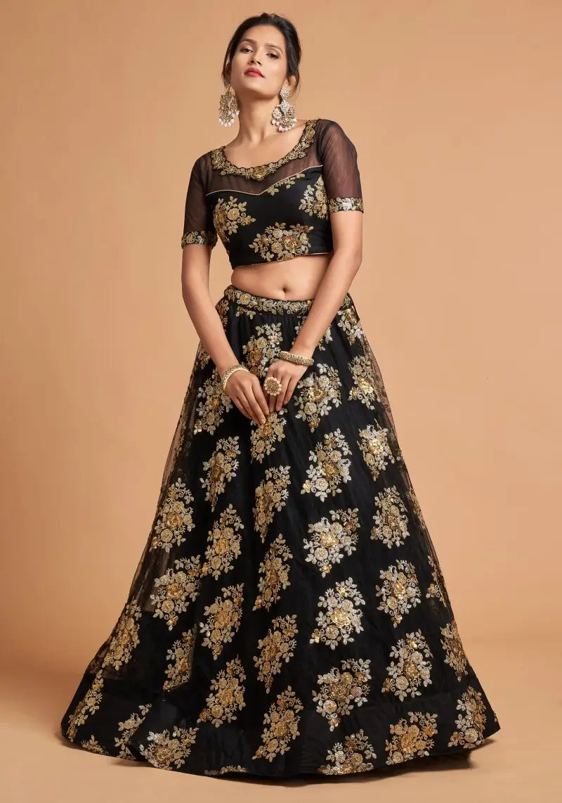 Embellished Black Soft Net Wedding Wear Lehenga Choli