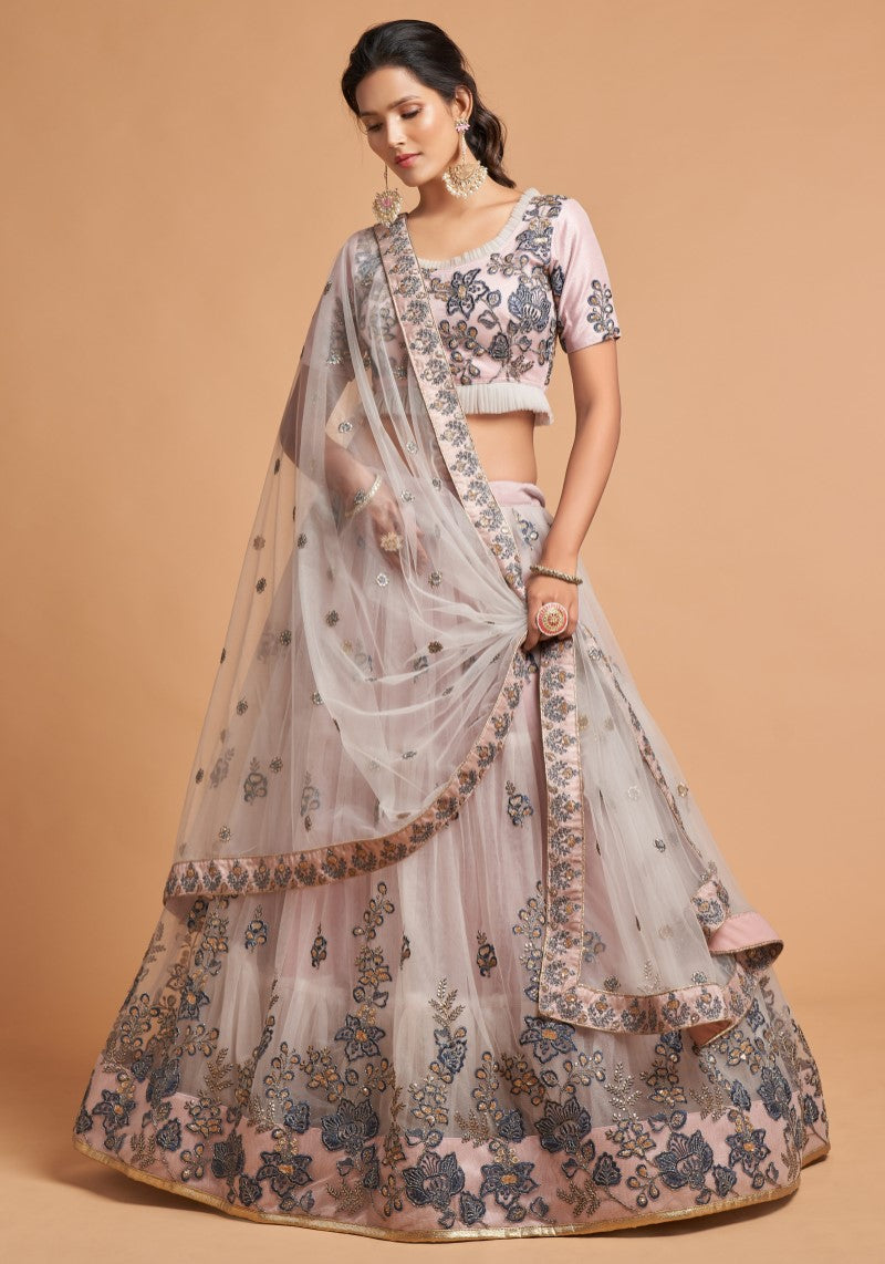 Light Grey Net Embroidered Wedding Wear Lehenga Choli