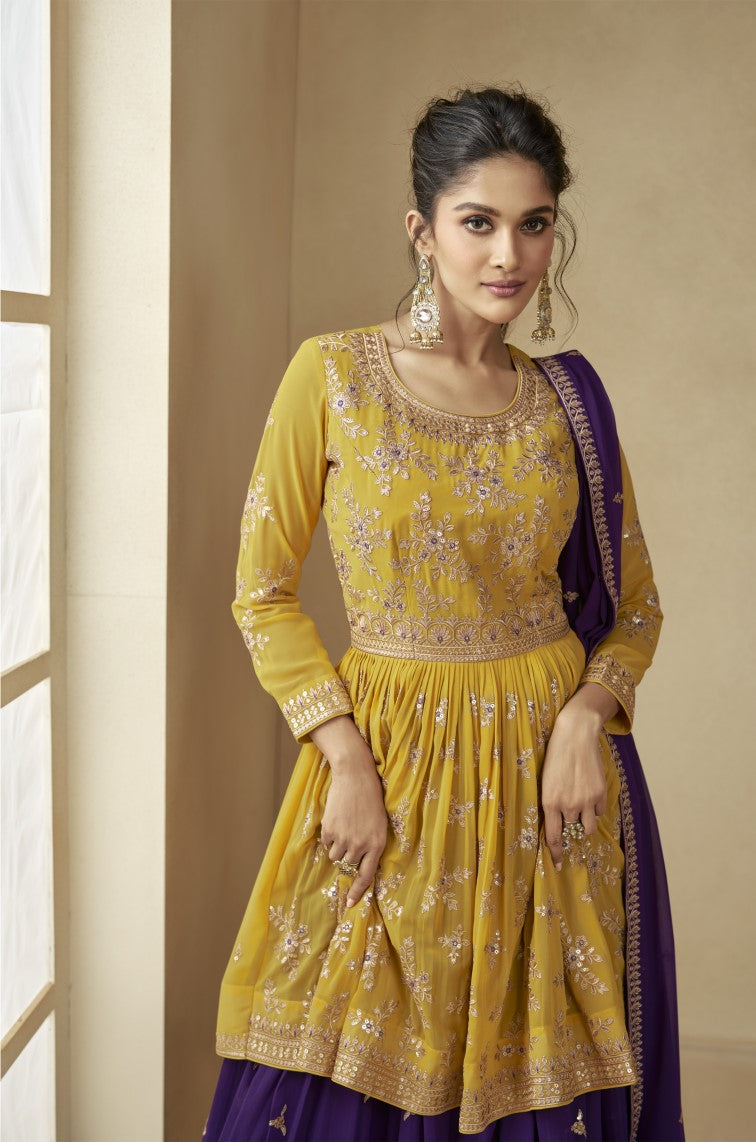 Yellow Georgette Embroidered Lehenga Suit