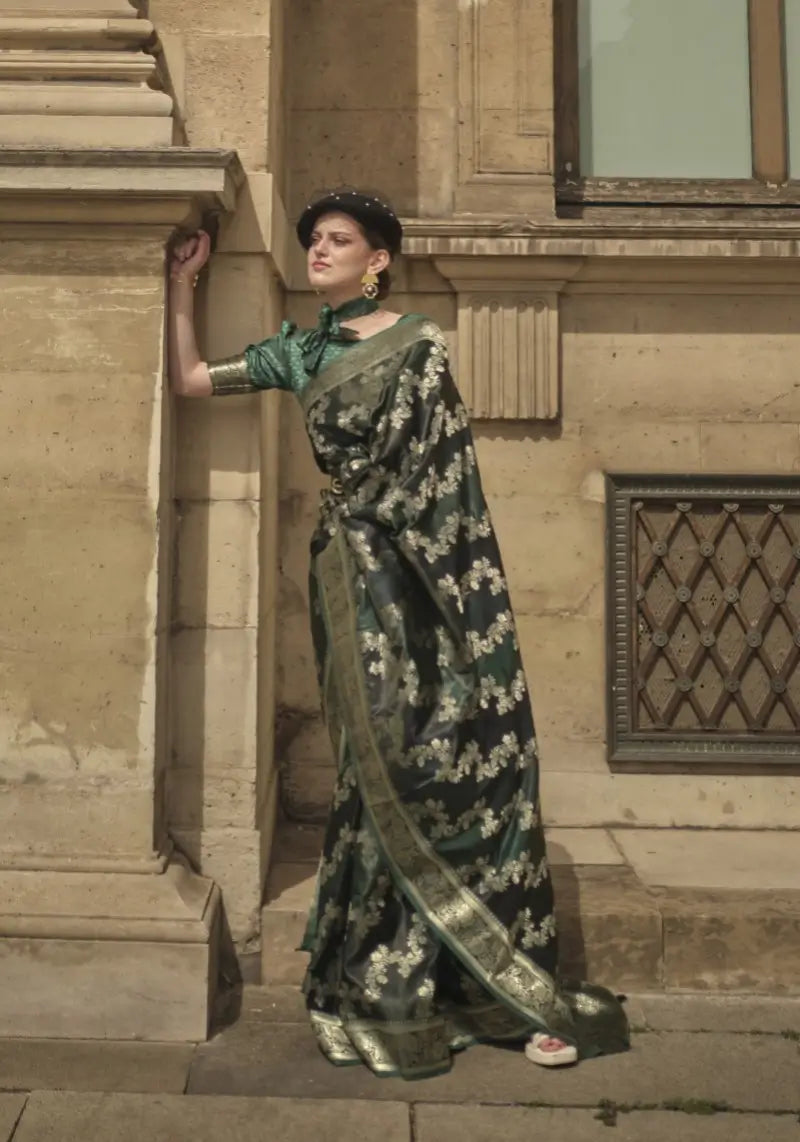 Dark Green Rangkat Satin Silk Saree