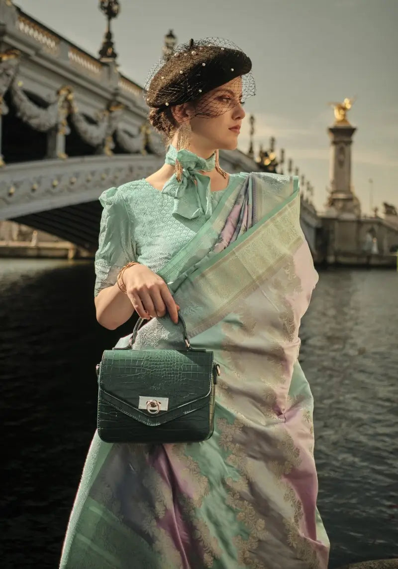 Mint Green Rangkat Satin Silk Saree