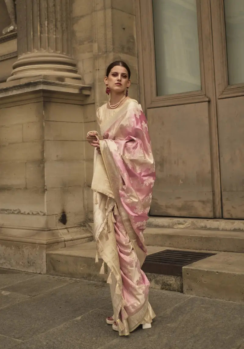 Pink Rangkat Satin Silk Saree