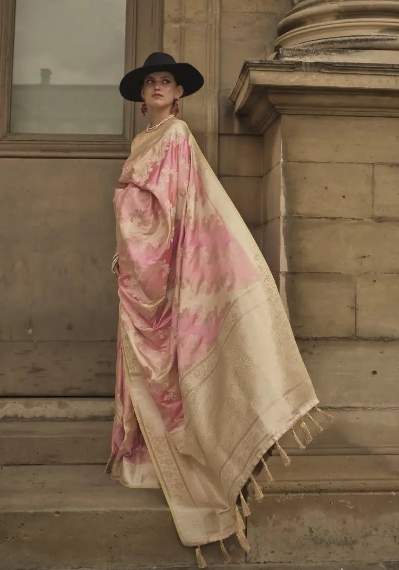 Pink Rangkat Satin Silk Saree