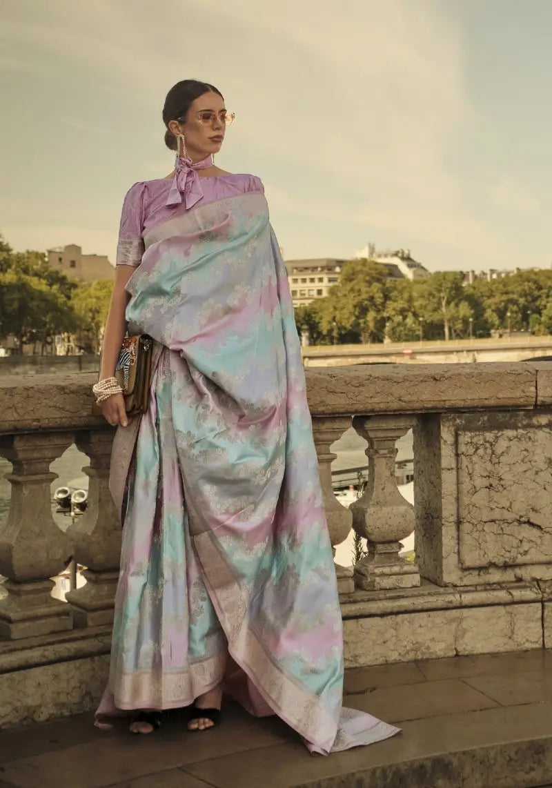 Multicolor Rangkat Satin Silk Saree