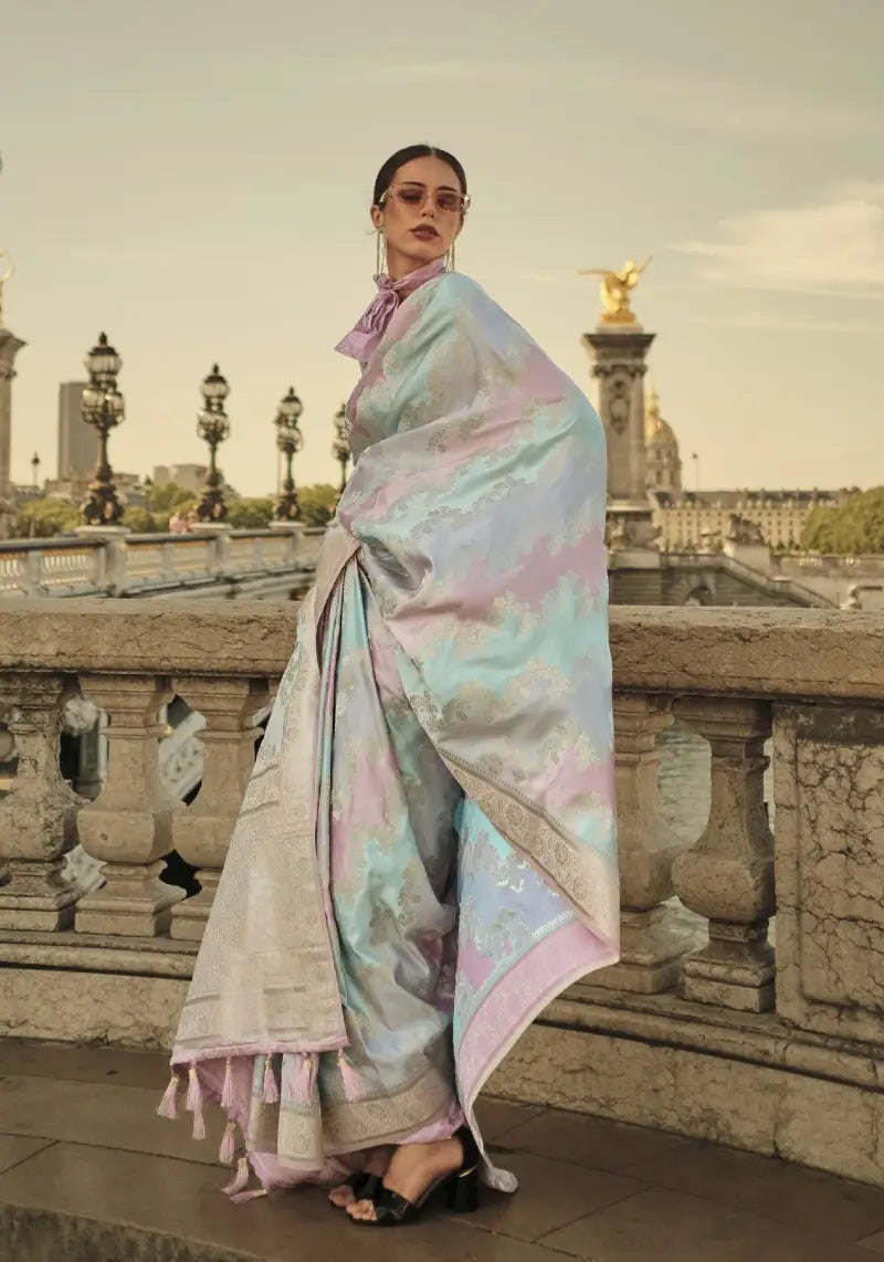 Multicolor Rangkat Satin Silk Saree