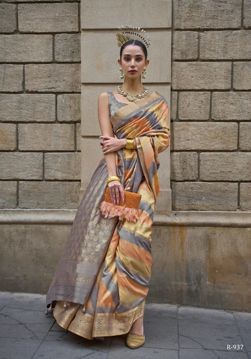 Designer Striped Printed Woven Art Silk Zari Work Saree