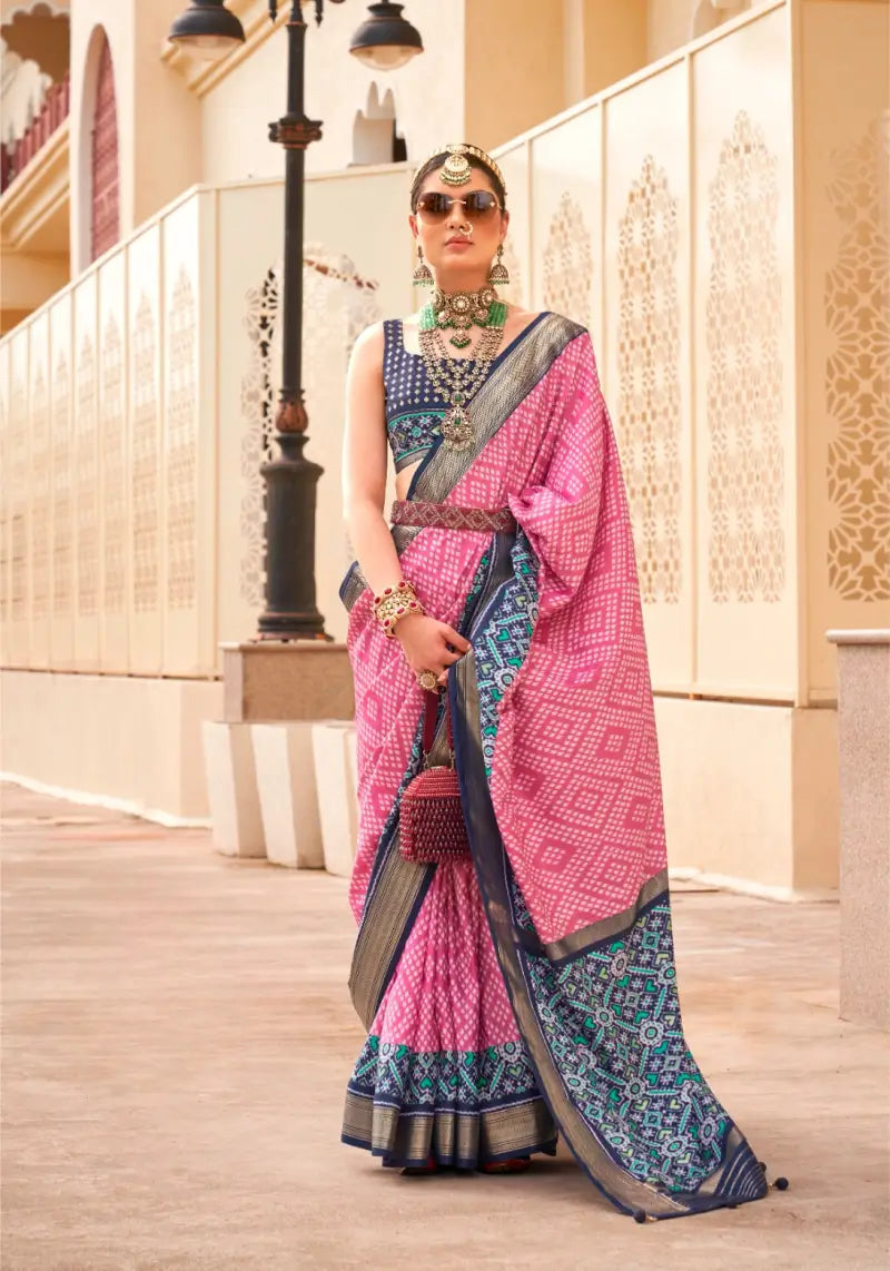 Majestic Pink Viscose Silk Patola Saree