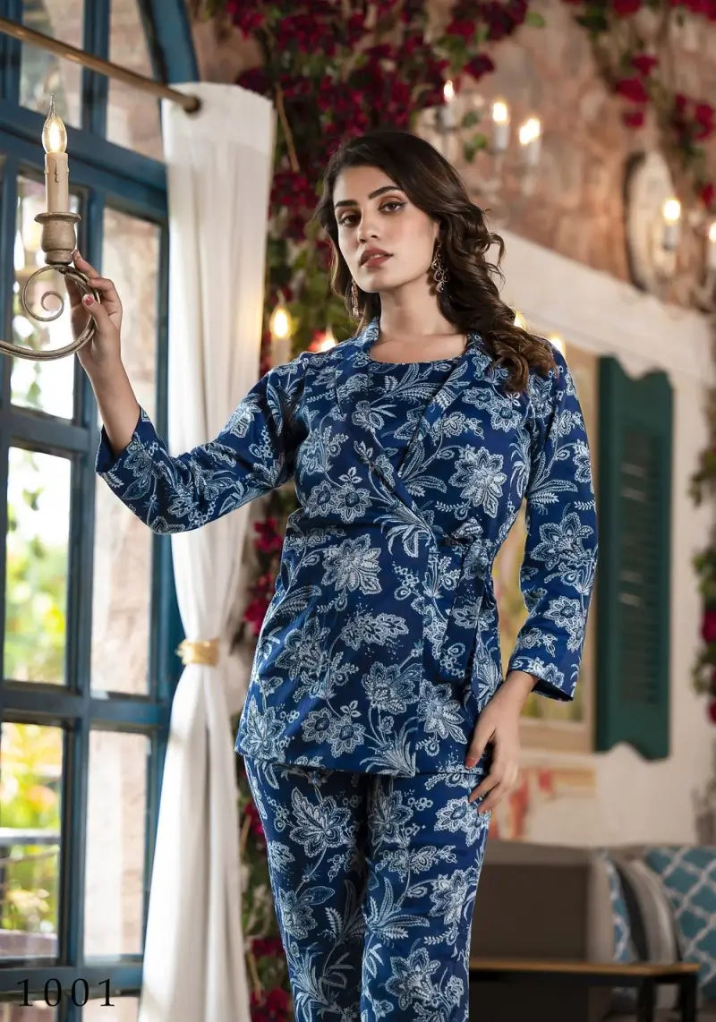 Richie Blue Digital Printed Soft Silk Co-Ord Set