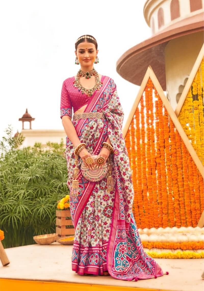 Mercerized Pink Sigma Silk Patola Saree