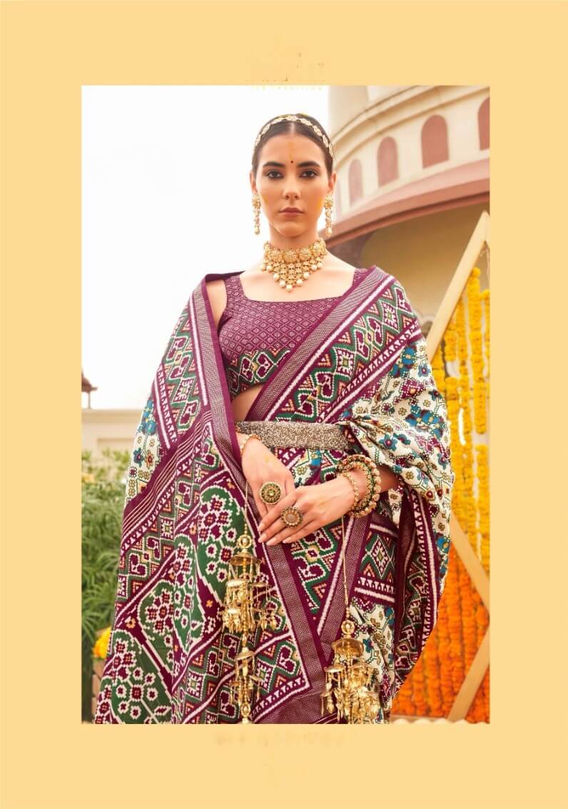 Mercerized Purple & White Sigma Silk Patola Saree