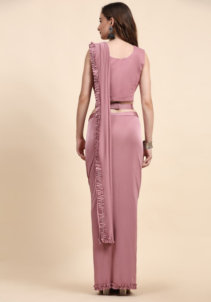 Peach Party Wear Exquisite Imported Saree with Stitched Blouse