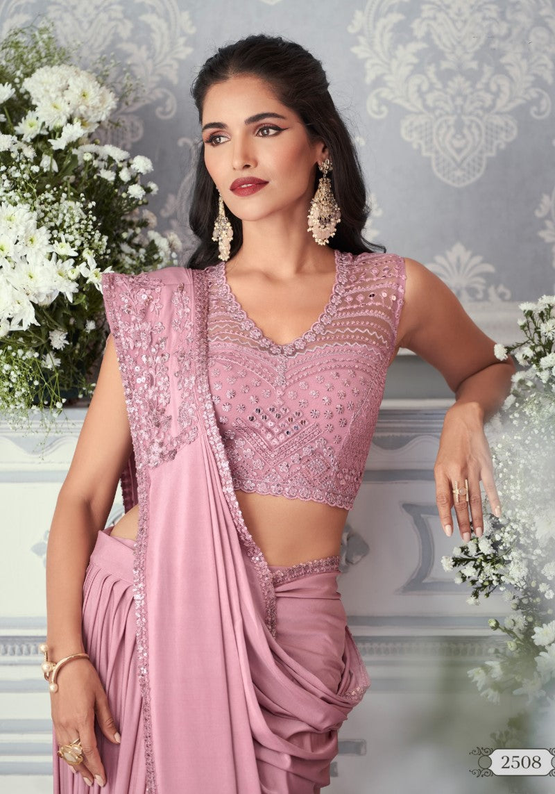Trendy Pink Designer Saree With Blouse