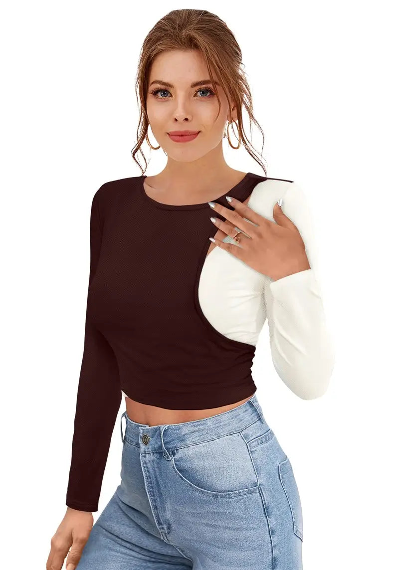 Two Tone Colorblock Keyhole Design Crop Top For Women and Girls
