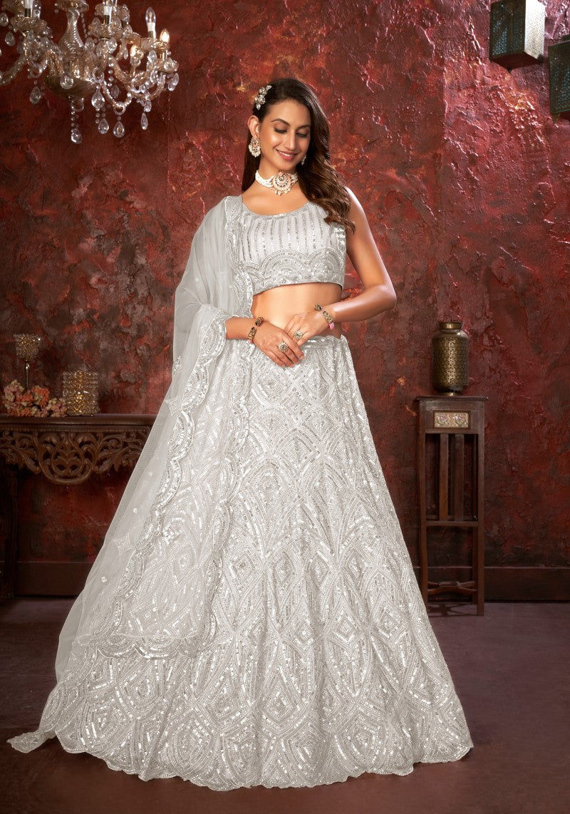 Designer Splendid White Embellished Lehenga Choli