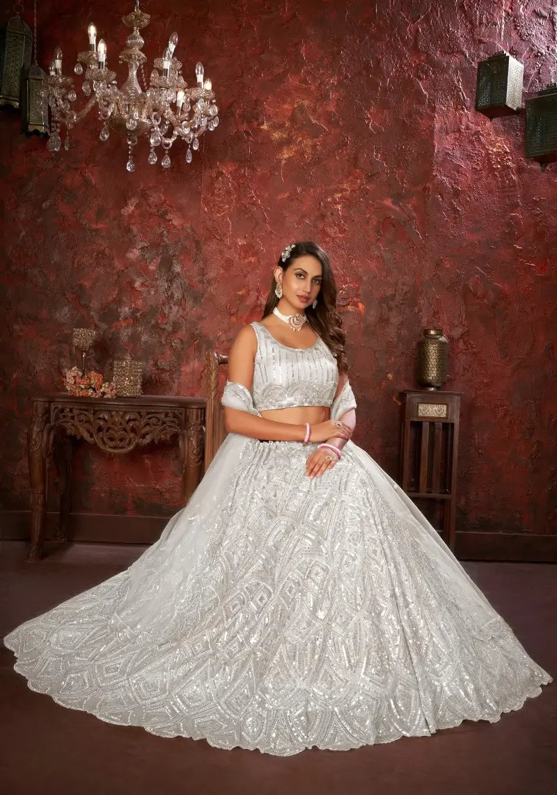 Designer Splendid White Embellished Lehenga Choli