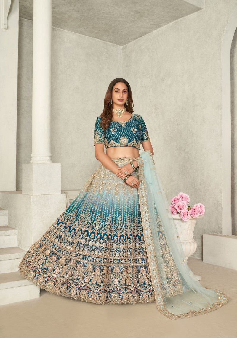 Embellished Blue Bridal Wear Lehenga Choli With Dupatta